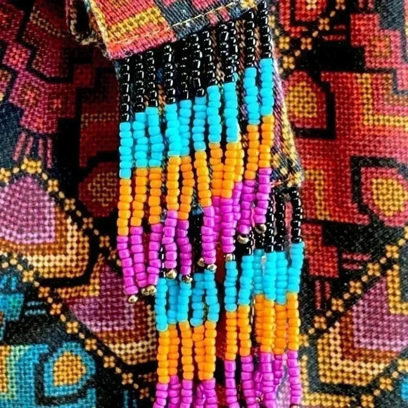 NWT Farm Rio Striped Paper Bag Pants Beaded Bohemian Aztec Tribal Tropical Pants - Picture 12 of 12